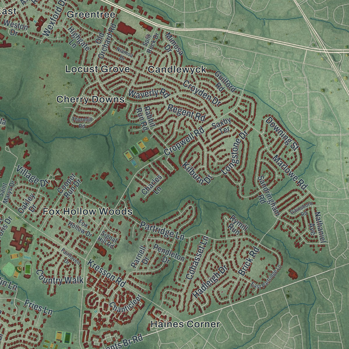 Close-up 2 of the Cherry Hill, New Jersey map artwork