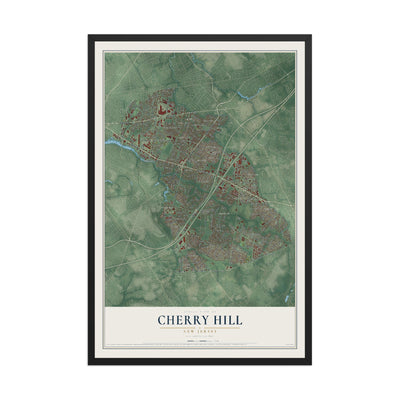 Cherry Hill, New Jersey map print, 12" x 18" W/ Black Ayous Wood Frame mockup
