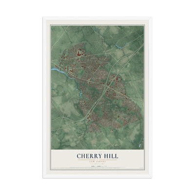 Cherry Hill, New Jersey map print, 12" x 18" W/ White Ayous Wood Frame mockup
