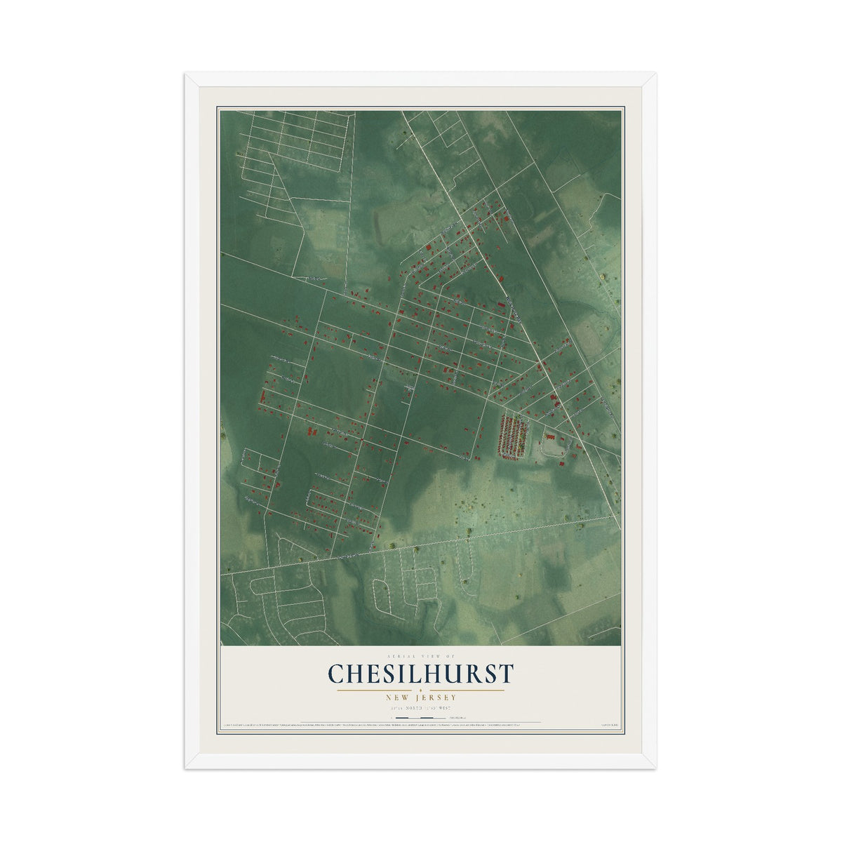 Chesilhurst, New Jersey map print, 12" x 18" W/ White Ayous Wood Frame mockup