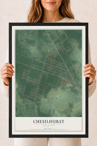 Chesilhurst, New Jersey map print, 18" x 24" W/ Black Ayous Wood Frame mockup