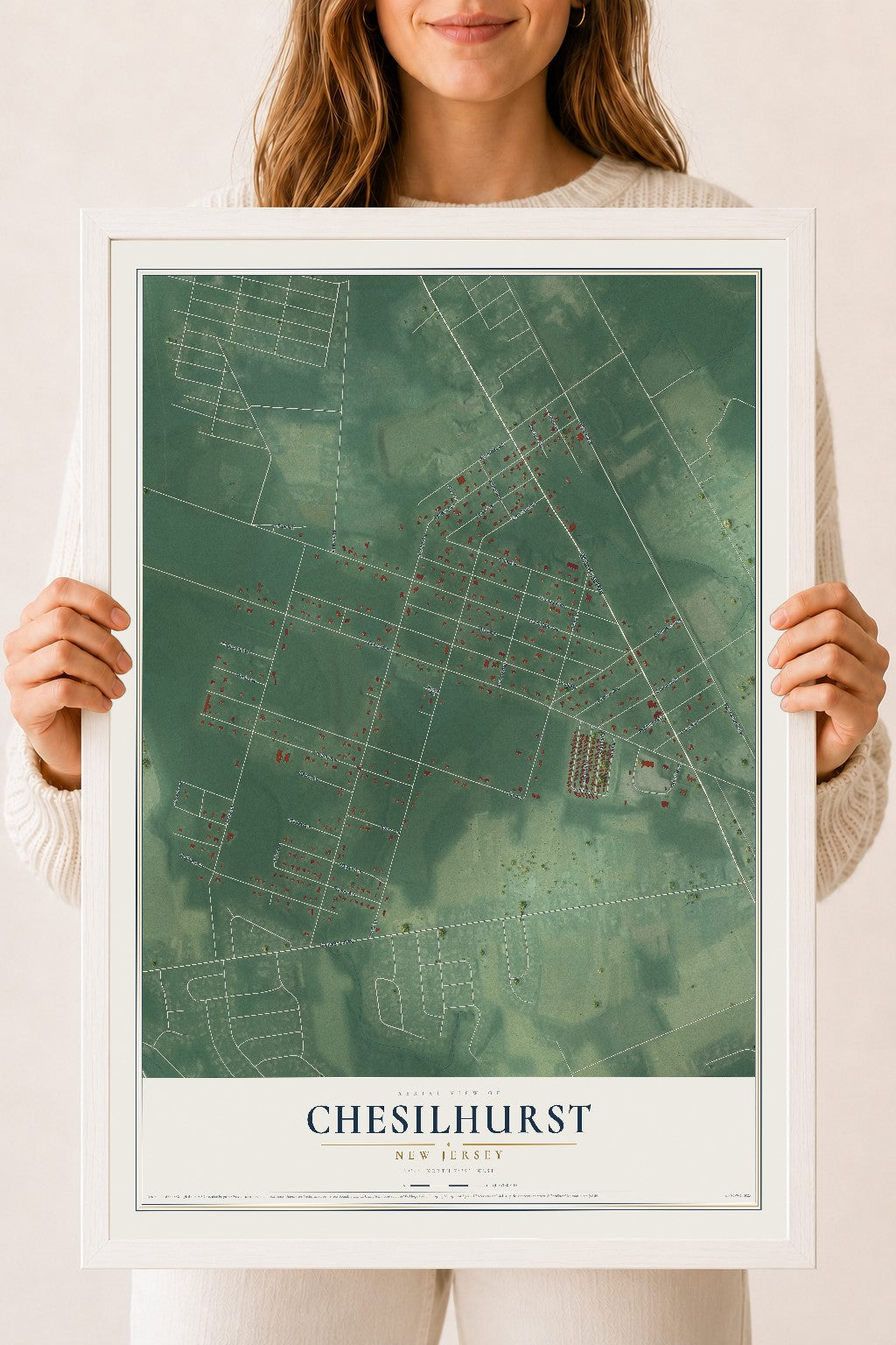 Chesilhurst, New Jersey map print, 18" x 24" W/ White Ayous Wood Frame mockup