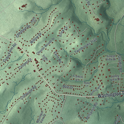 Close-up 1 of the Chester, New Jersey map artwork