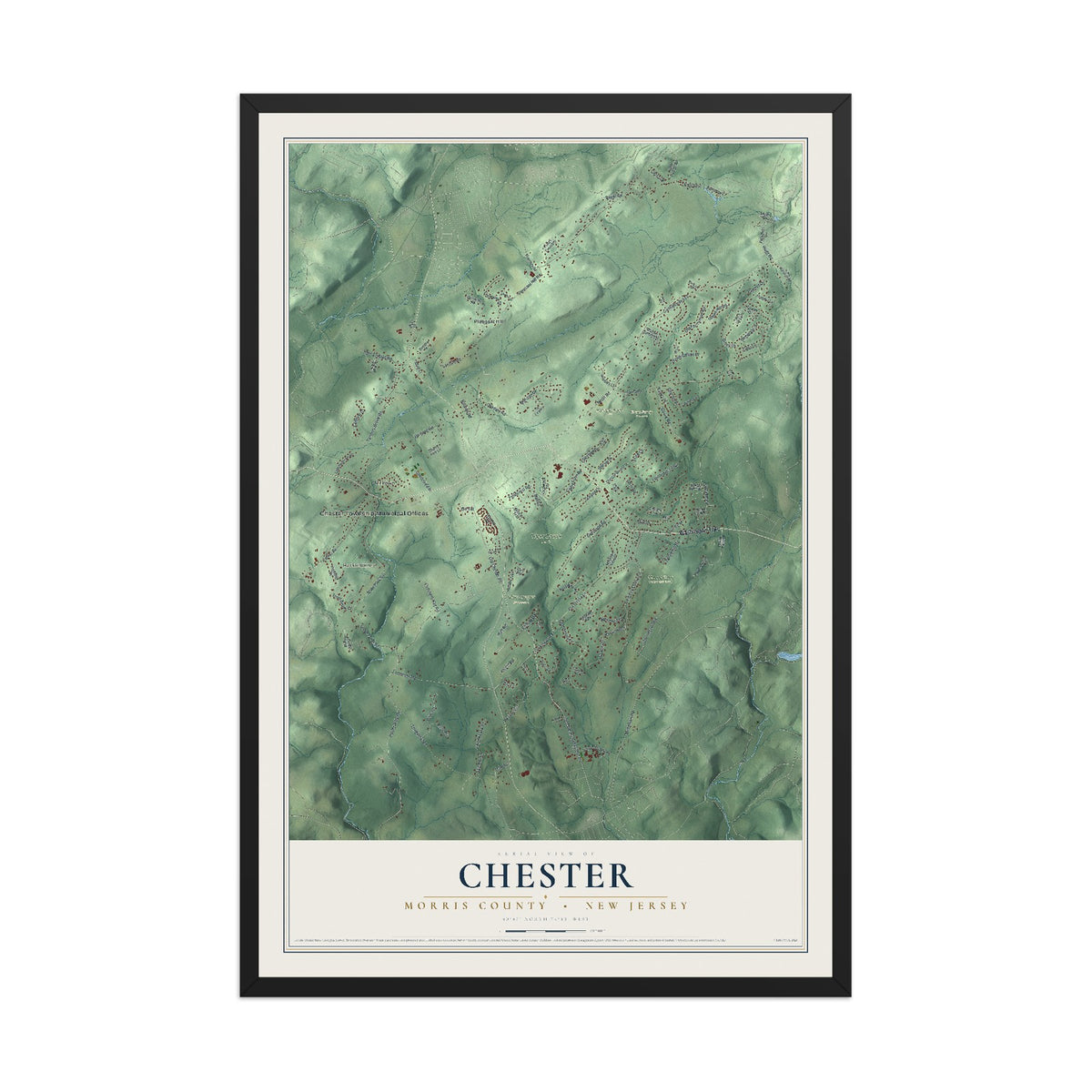 Chester, New Jersey map print, 12" x 18" W/ Black Ayous Wood Frame mockup