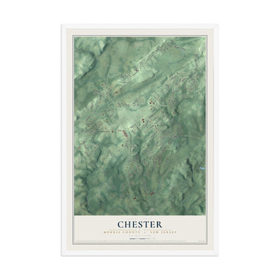 Chester, New Jersey map print, 12" x 18" W/ White Ayous Wood Frame mockup