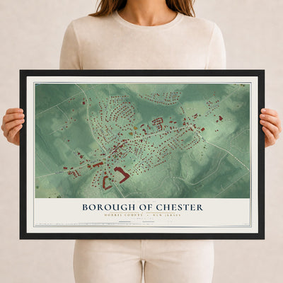 Borough of Chester, New Jersey map print, 12" x 18" W/ Black Ayous Wood Frame mockup