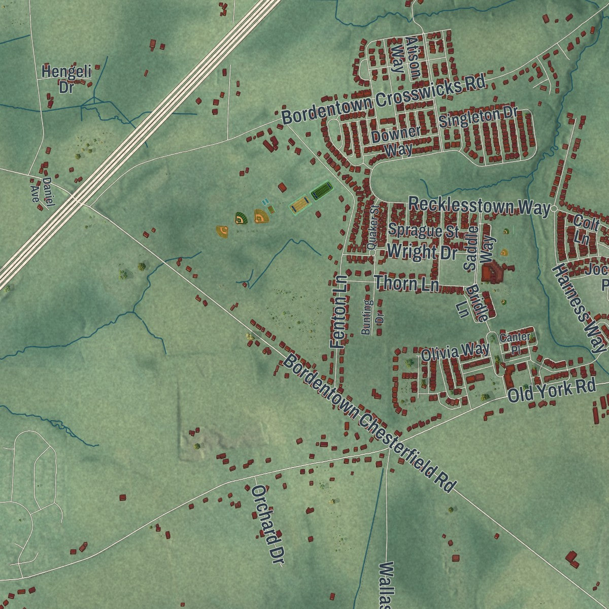 Close-up 1 of the Chesterfield, New Jersey map artwork