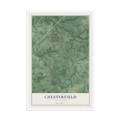 Chesterfield, New Jersey map print, 12" x 18" W/ White Ayous Wood Frame mockup