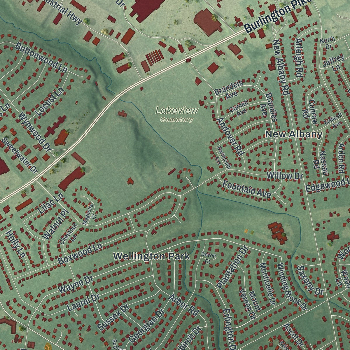 Close-up 1 of the Cinnaminson, New Jersey map artwork