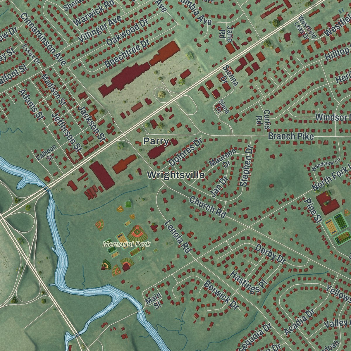 Close-up 2 of the Cinnaminson, New Jersey map artwork