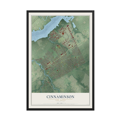Cinnaminson, New Jersey map print, 12" x 18" W/ Black Ayous Wood Frame mockup