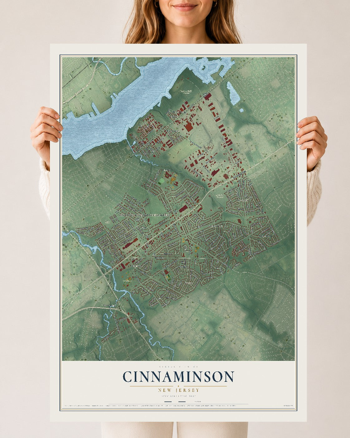 Cinnaminson, New Jersey map print, 24" x 36" Archival Matte Print mockup