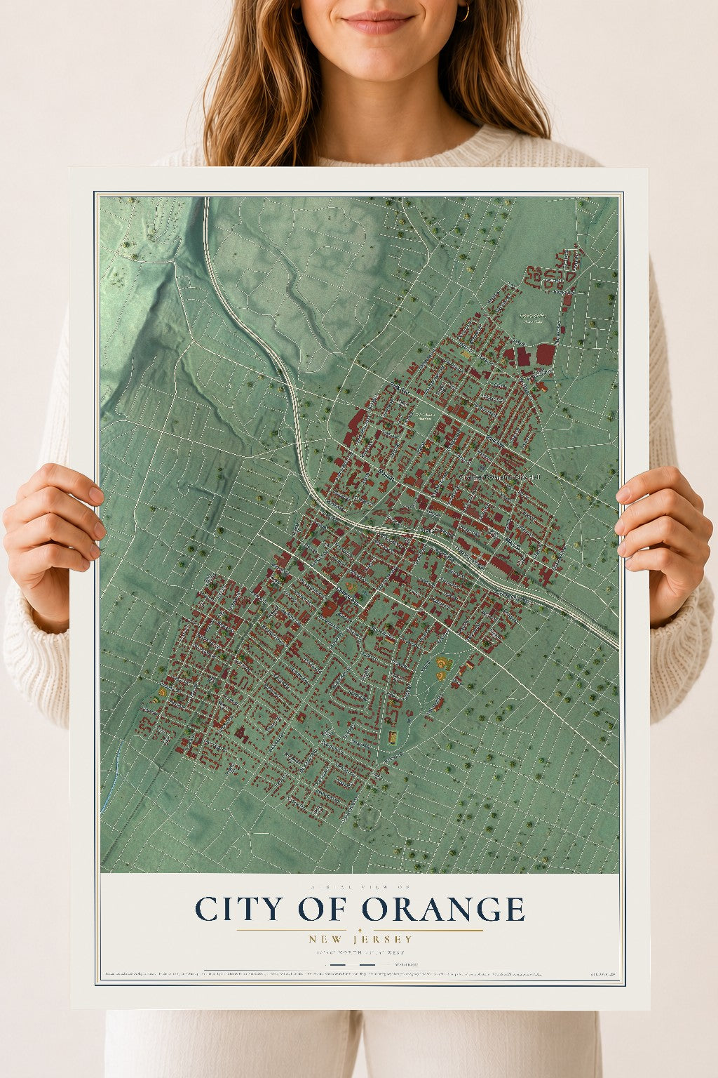 City of Orange, New Jersey map print, 18" x 24" Archival Matte Print mockup