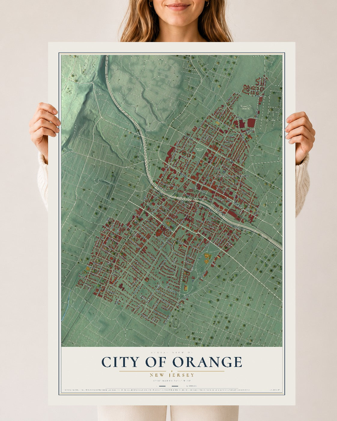 City of Orange, New Jersey map print, 24" x 36" Archival Matte Print mockup