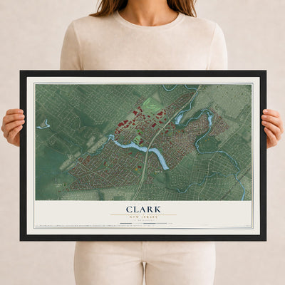 Clark, New Jersey map print, 12" x 18" W/ Black Ayous Wood Frame mockup