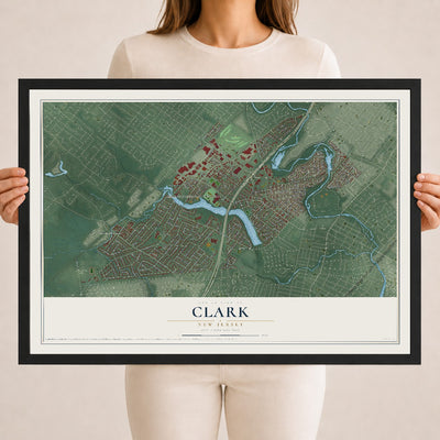 Clark, New Jersey map print, 18" x 24" W/ Black Ayous Wood Frame mockup