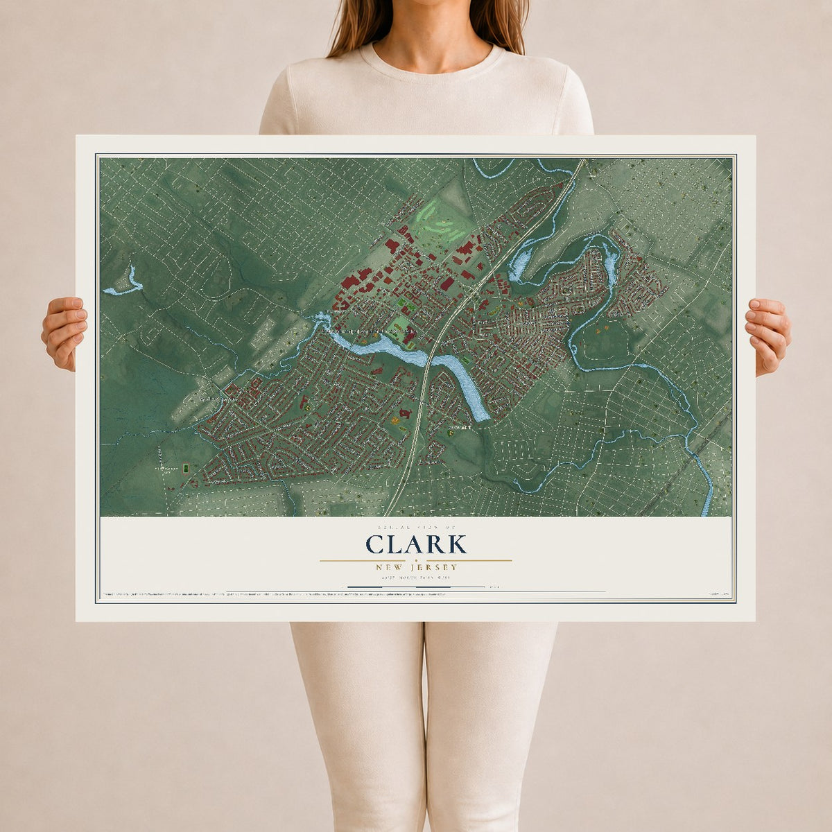 Clark, New Jersey map print, 24" x 36" Archival Matte Print mockup