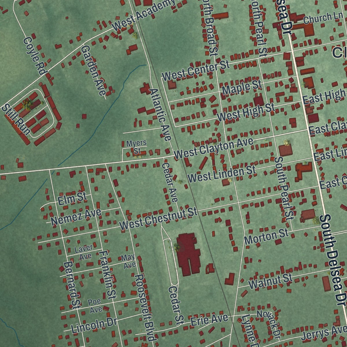 Close-up 1 of the Clayton, New Jersey map artwork
