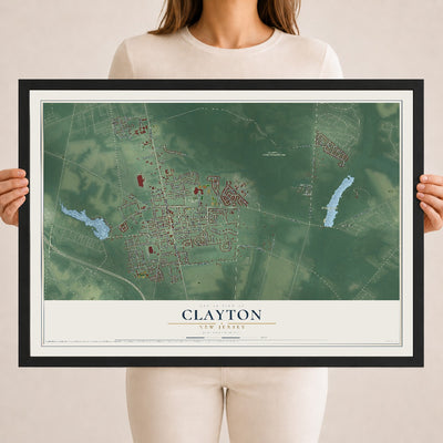 Clayton, New Jersey map print, 18" x 24" W/ Black Ayous Wood Frame mockup