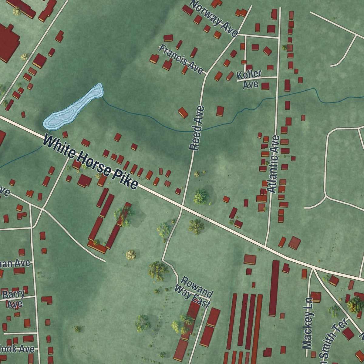 Close-up 2 of the Clementon, New Jersey map artwork