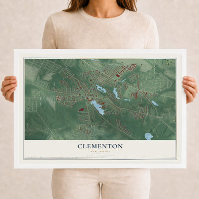 Clementon, New Jersey map print, 12" x 18" W/ White Ayous Wood Frame mockup