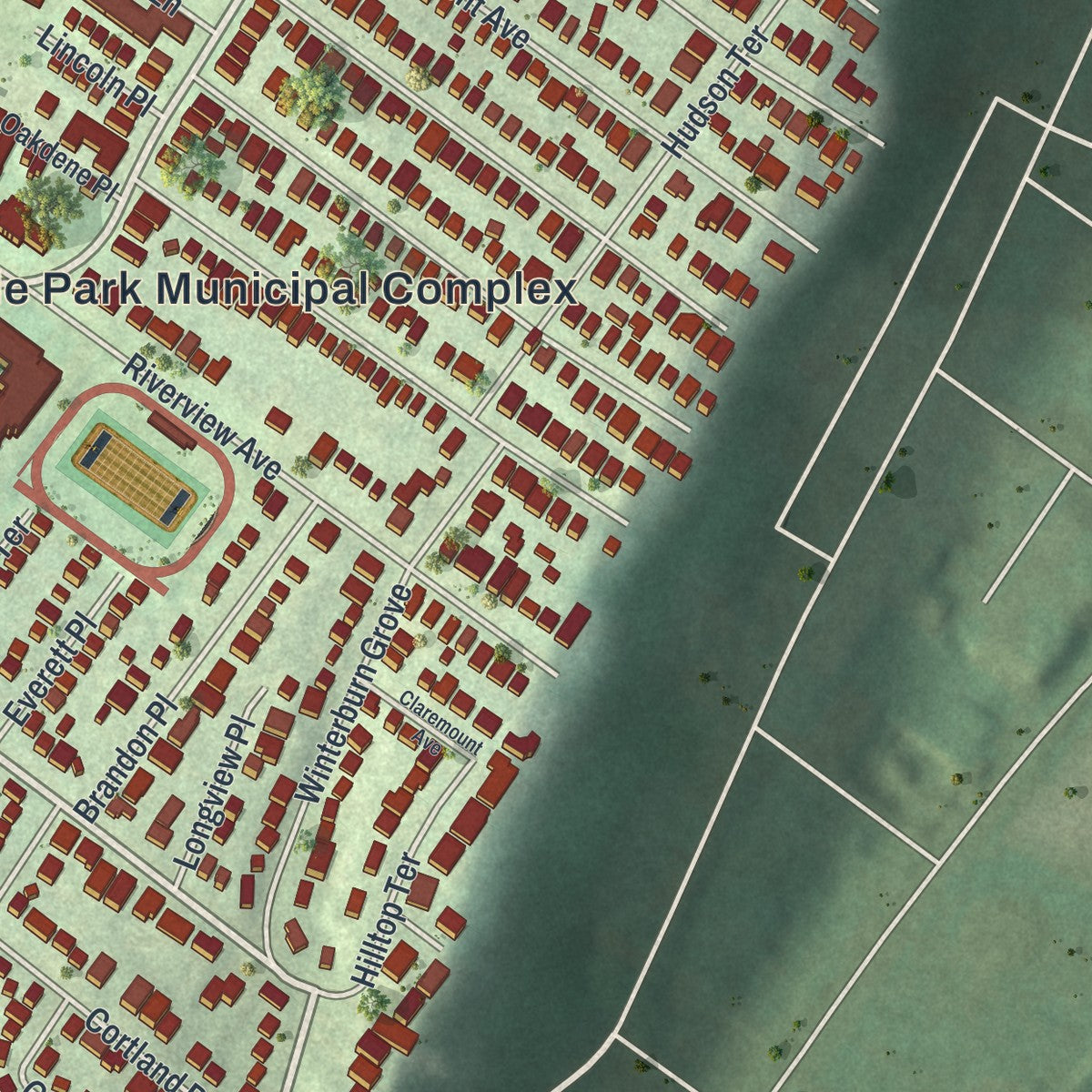 Close-up 2 of the Cliffside Park, New Jersey map artwork
