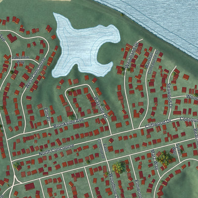 Close-up of the map of Cliffwood Beach, New Jersey print showing street and building detail