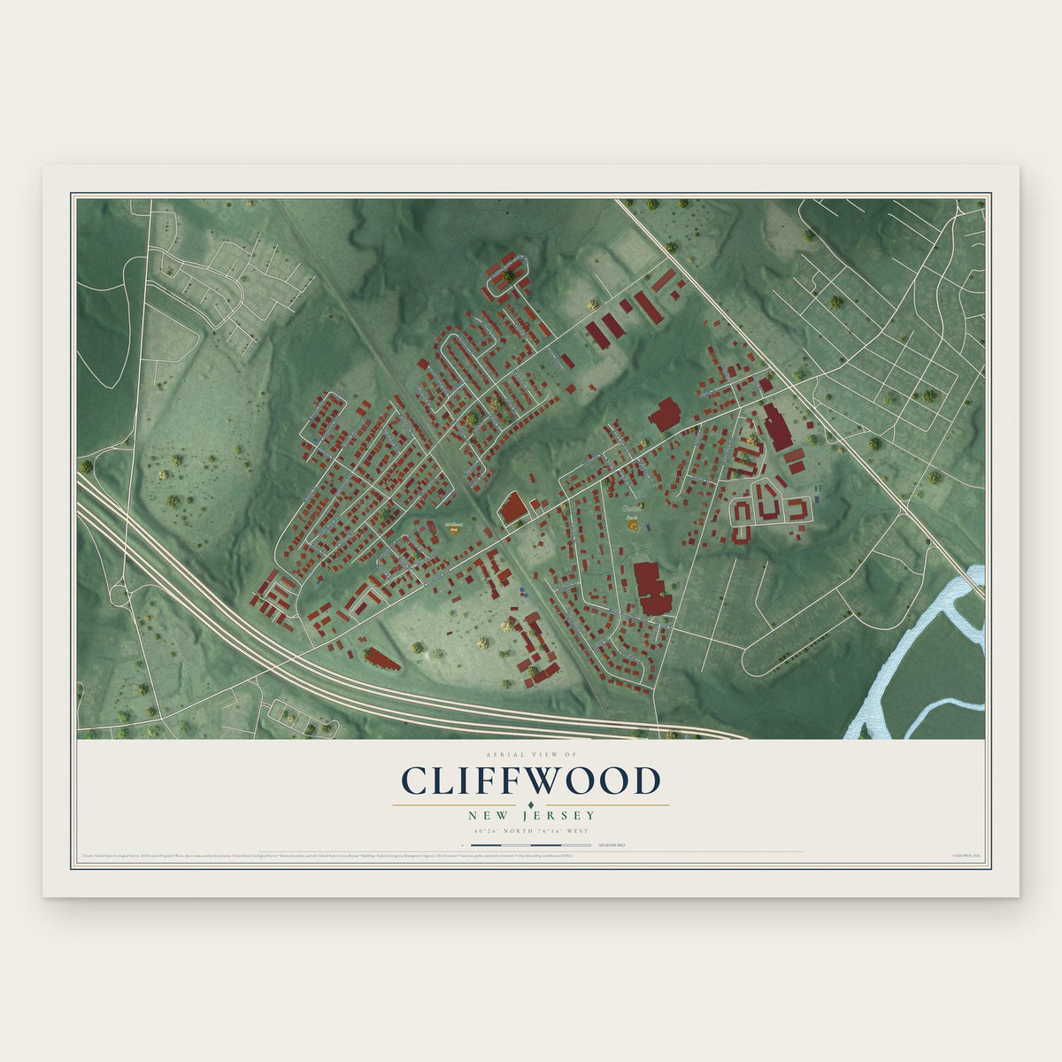 Cliffwood, New Jersey map print, the full design
