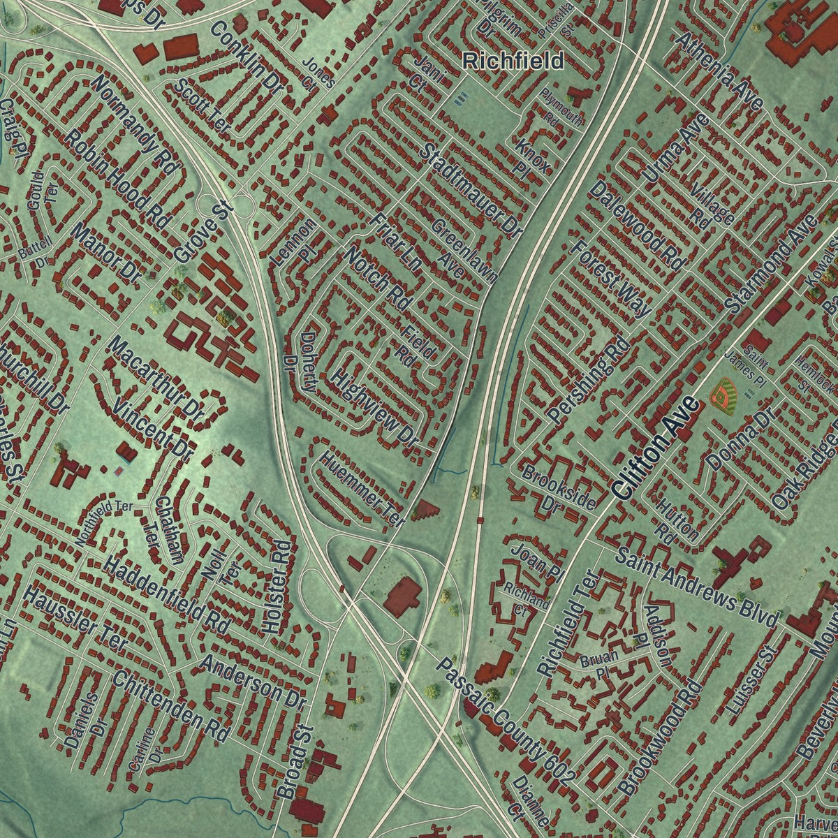 Close-up 1 of the Clifton, New Jersey map artwork