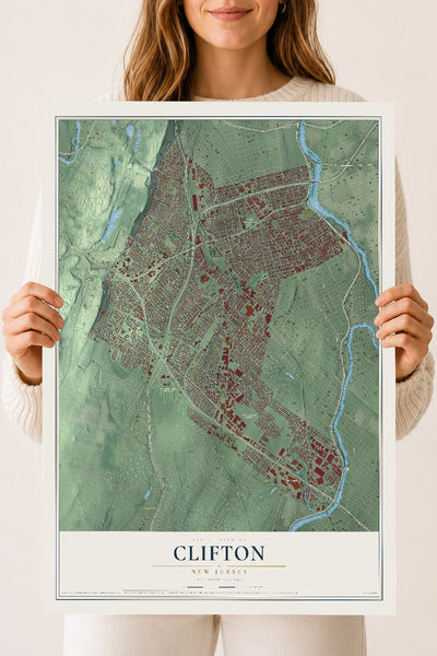Clifton, New Jersey map print, 18" x 24" Archival Matte Print mockup