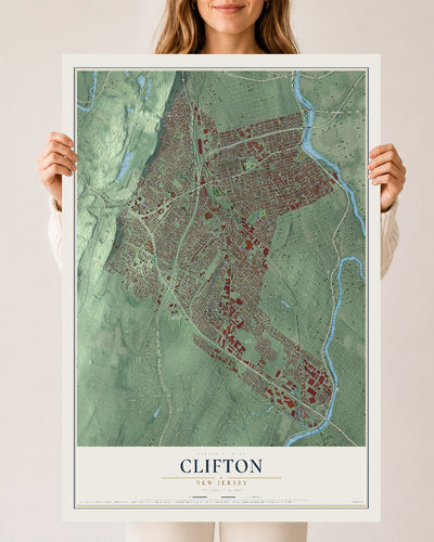 Clifton, New Jersey map print, 24" x 36" Archival Matte Print mockup