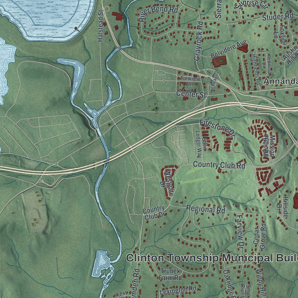 Close-up 1 of the Clinton, New Jersey map artwork