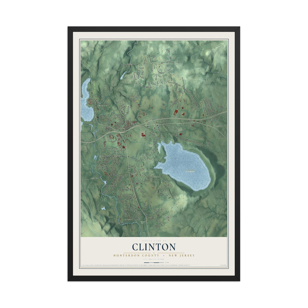 Clinton, New Jersey map print, 12" x 18" W/ Black Ayous Wood Frame mockup