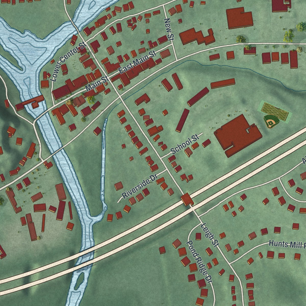 Close-up 1 of the Town of Clinton, New Jersey map artwork