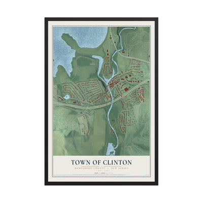 Town of Clinton, New Jersey map print, 12" x 18" W/ Black Ayous Wood Frame mockup