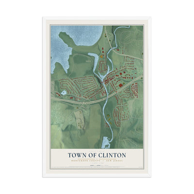 Town of Clinton, New Jersey map print, 12" x 18" W/ White Ayous Wood Frame mockup