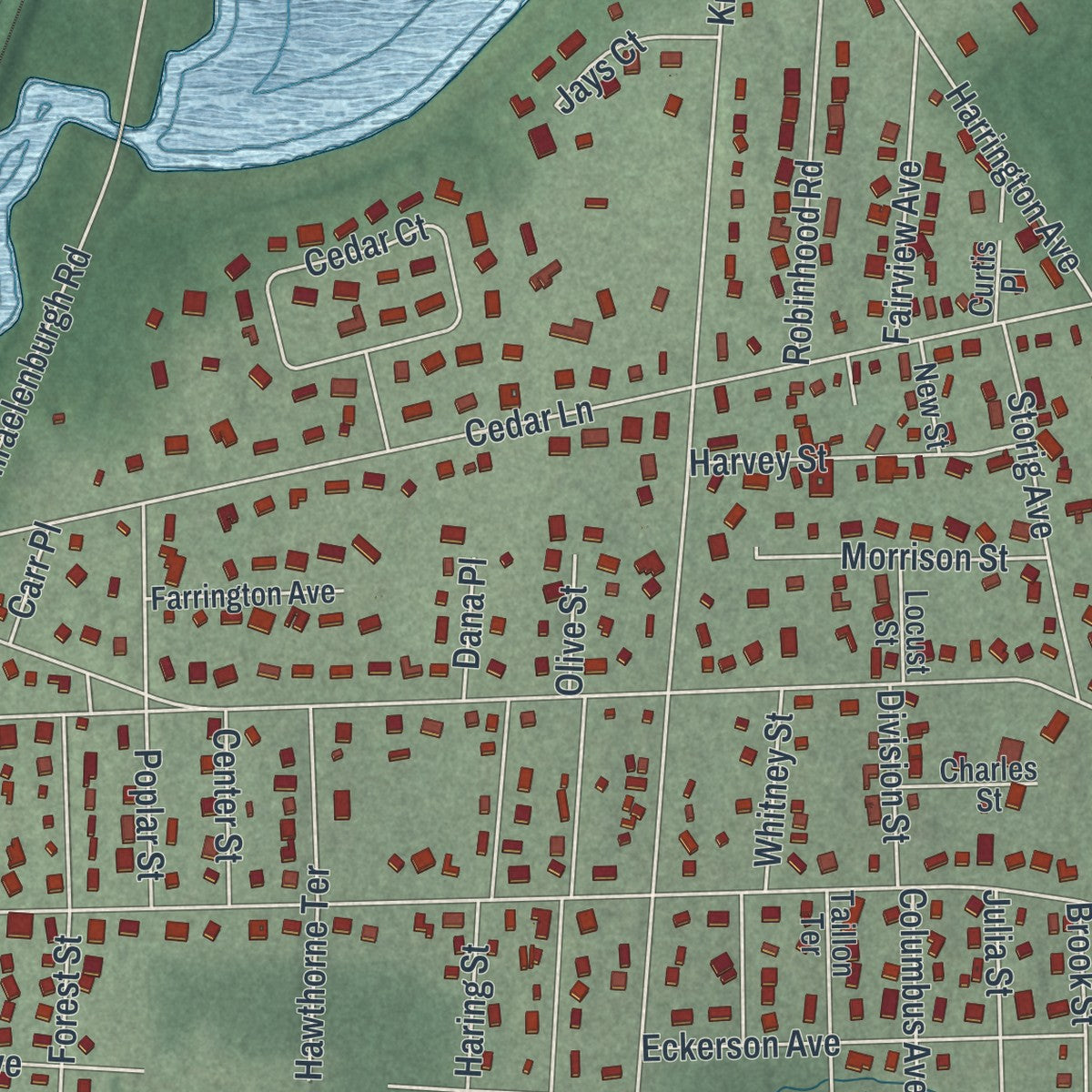 Close-up 2 of the Closter, New Jersey map artwork