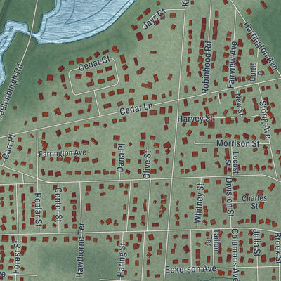 Close-up 2 of the Closter, New Jersey map artwork