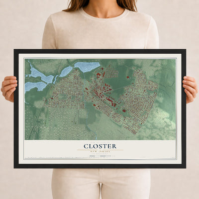 Closter, New Jersey map print, 12" x 18" W/ Black Ayous Wood Frame mockup
