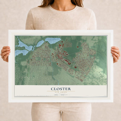 Closter, New Jersey map print, 12" x 18" W/ White Ayous Wood Frame mockup