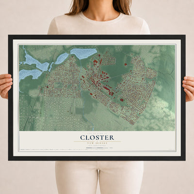Closter, New Jersey map print, 18" x 24" W/ Black Ayous Wood Frame mockup