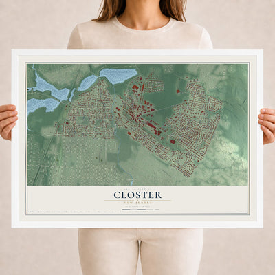 Closter, New Jersey map print, 18" x 24" W/ White Ayous Wood Frame mockup