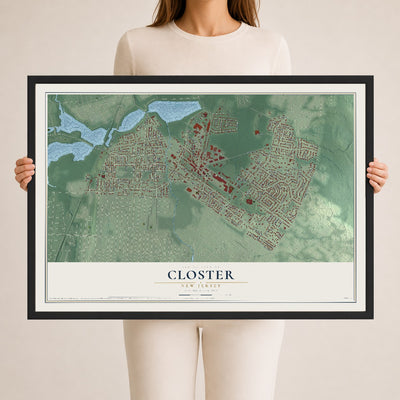 Closter, New Jersey map print, 24" x 36" W/ Black Ayous Wood Frame mockup
