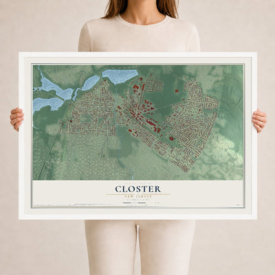 Closter, New Jersey map print, 24" x 36" W/ White Ayous Wood Frame mockup