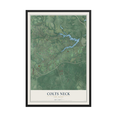 Colts Neck, New Jersey map print, 12" x 18" W/ Black Ayous Wood Frame mockup