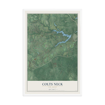 Colts Neck, New Jersey map print, 12" x 18" W/ White Ayous Wood Frame mockup
