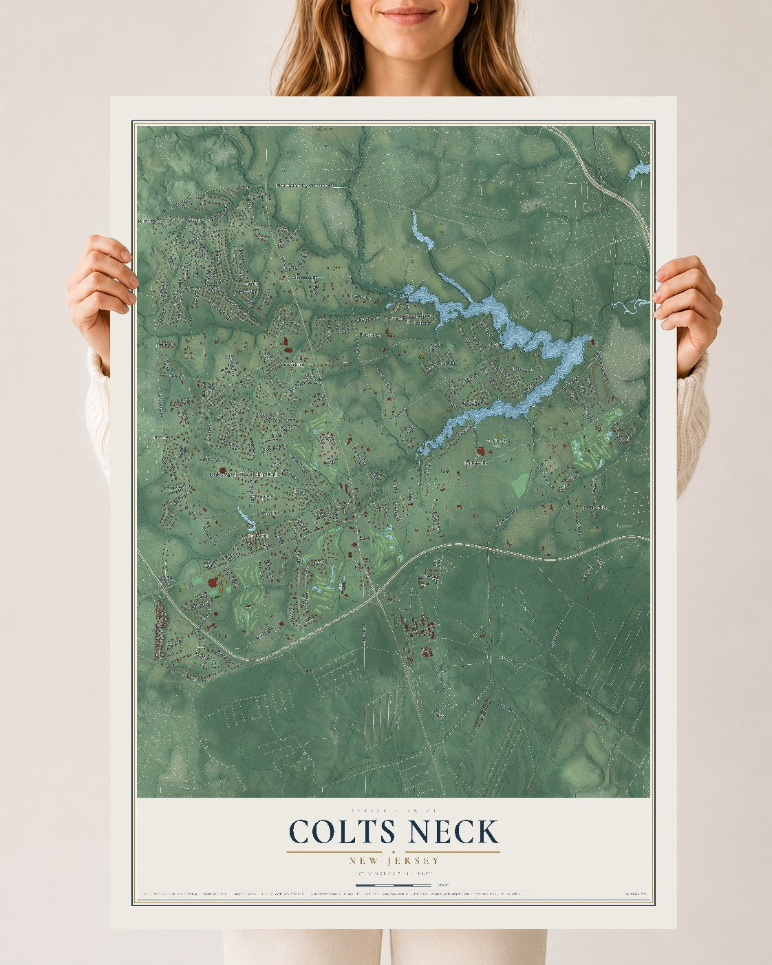 Colts Neck, New Jersey map print, 24" x 36" Archival Matte Print mockup
