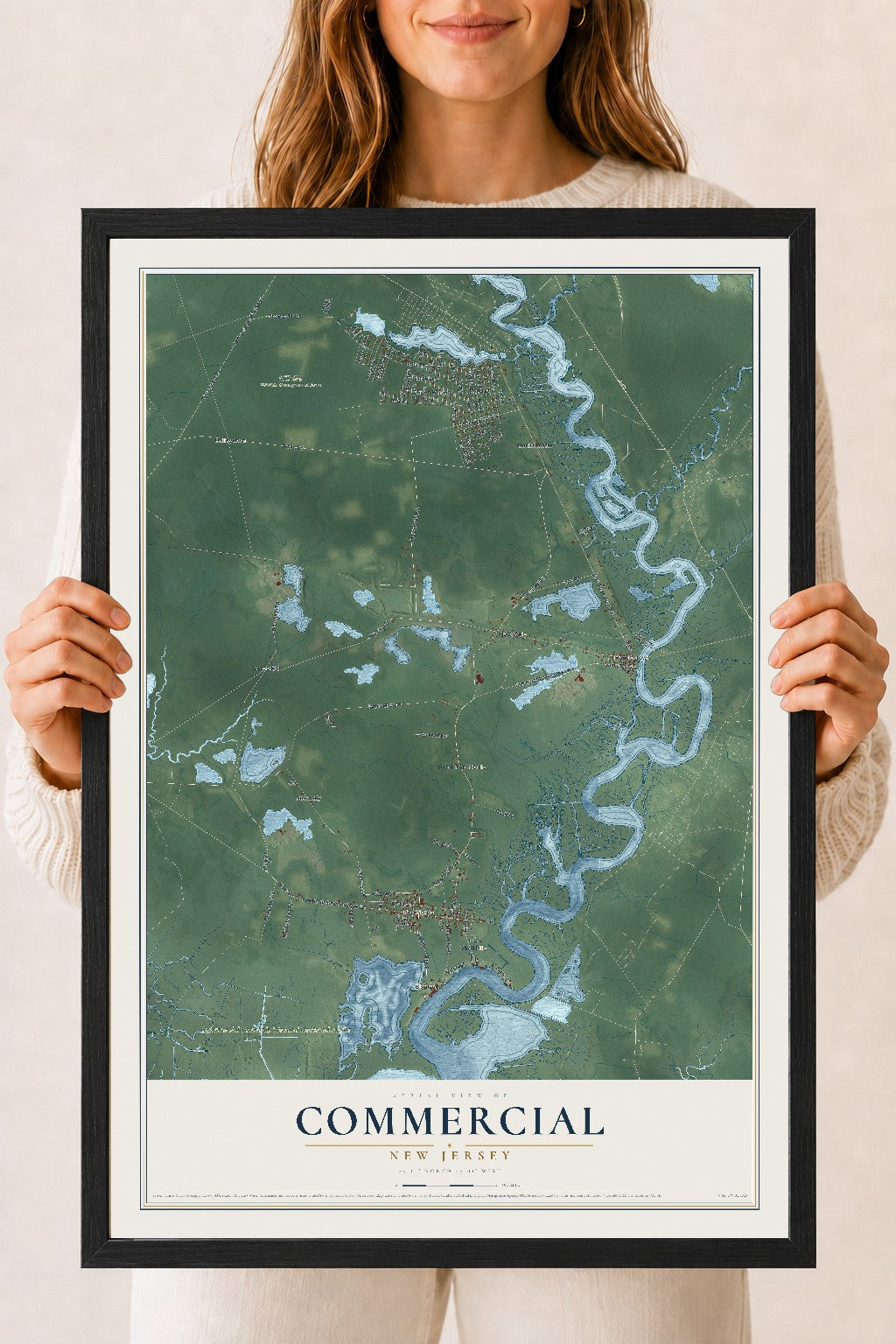 Commercial, New Jersey map print, 18" x 24" W/ Black Ayous Wood Frame mockup