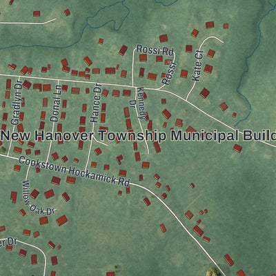 Close-up of the map of Cookstown, New Jersey print showing street and building detail