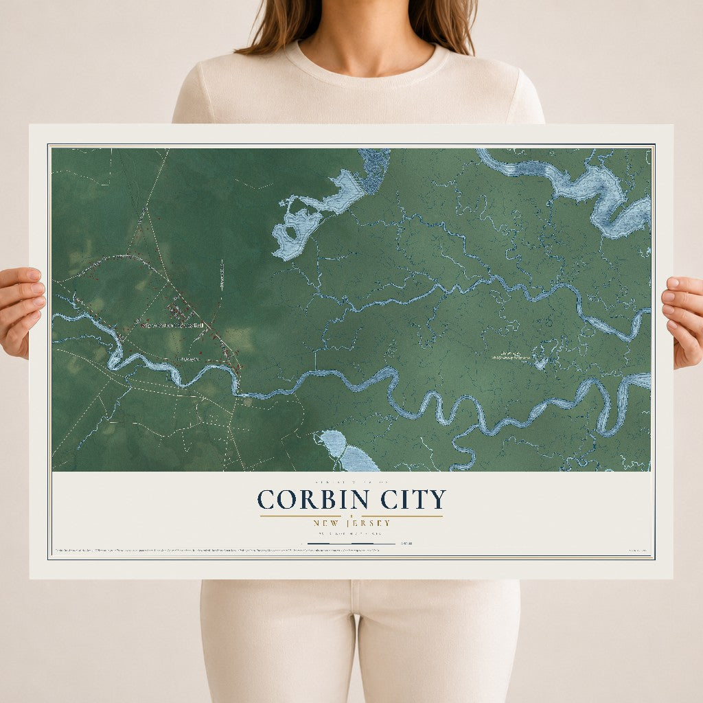 Corbin City, New Jersey map print, 18" x 24" Archival Matte Print mockup